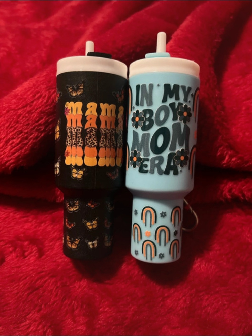 Retro Butterfly & Sky Blue Rainbow Chapstick Holder Keychains